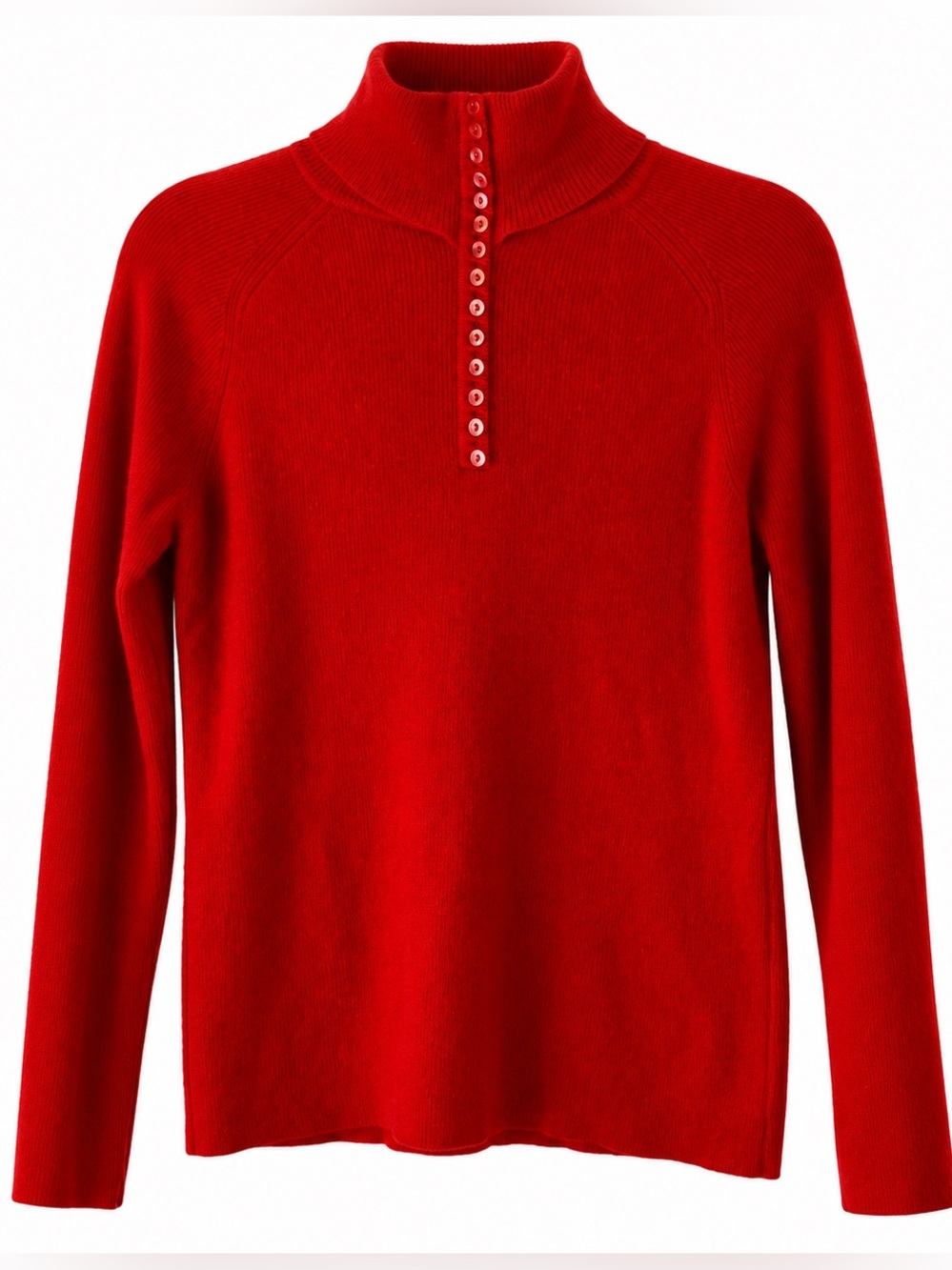 Vintage British Hadley Montaldo’s Red Orange Cashmere Button-Detail Turtleneck
